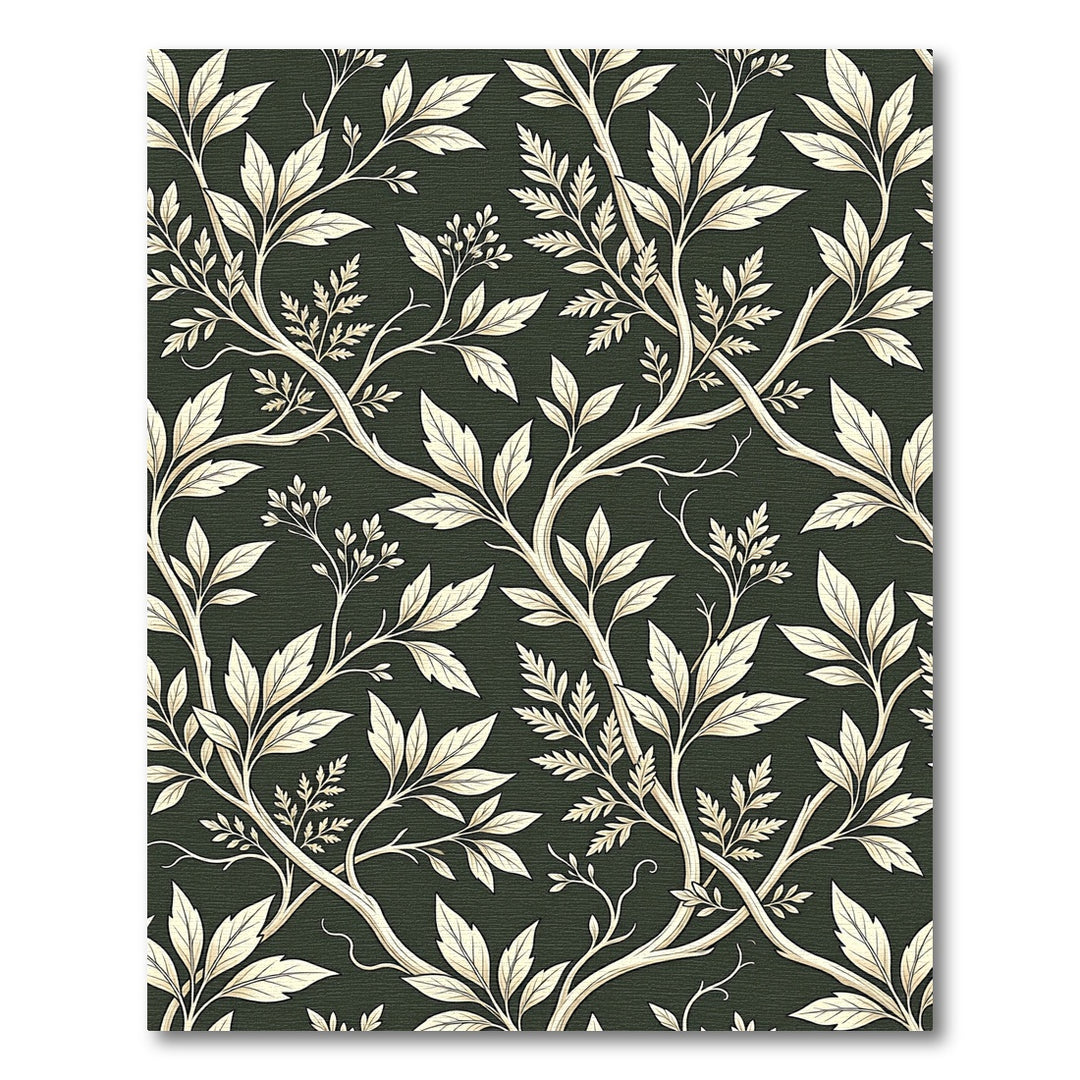 Light Beige Leafy Vines Dark Green Rug