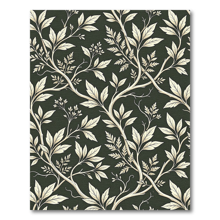 Light Beige Leafy Vines Dark Green Rug