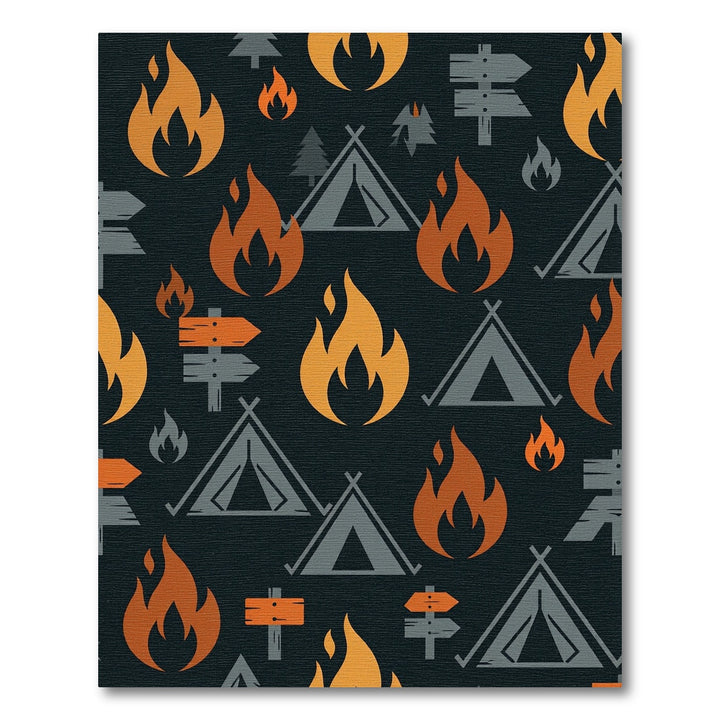 Camping Icons Bonfire Tent Sign Rug