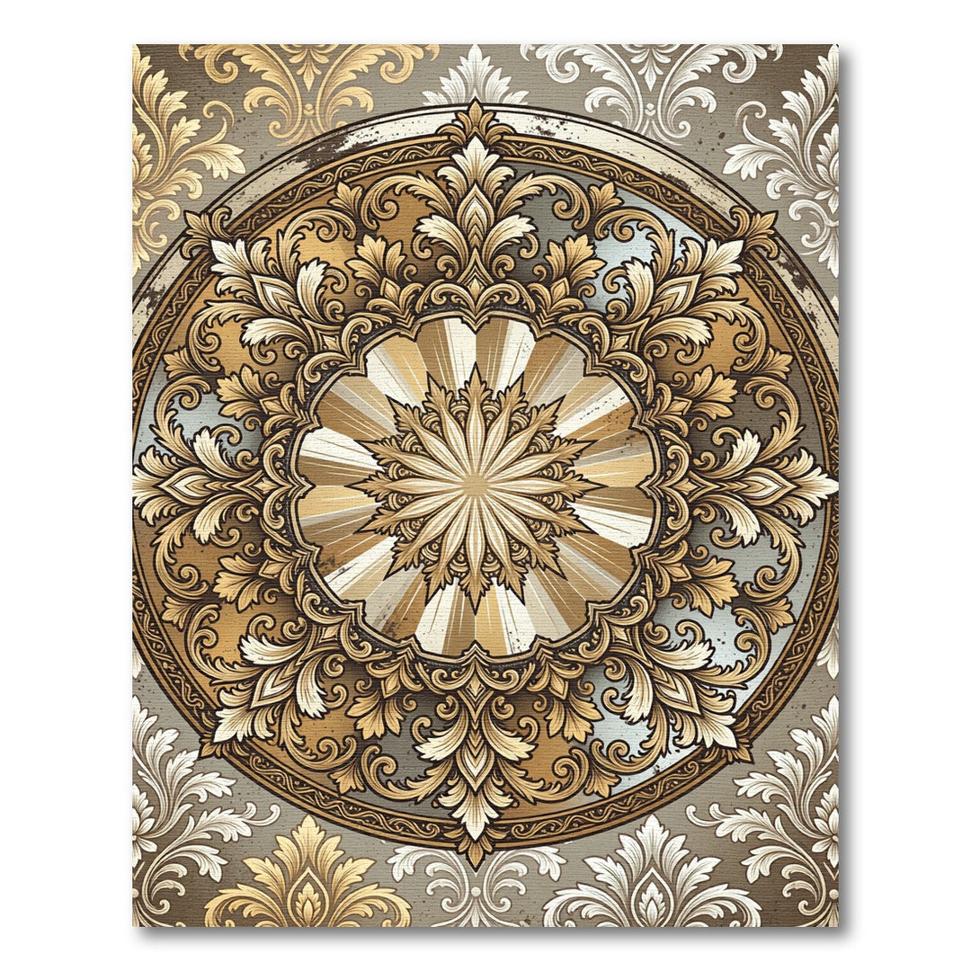 Ethereal Golden Baroque Mandala Rug
