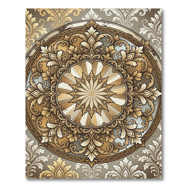 Ethereal Golden Baroque Mandala Rug