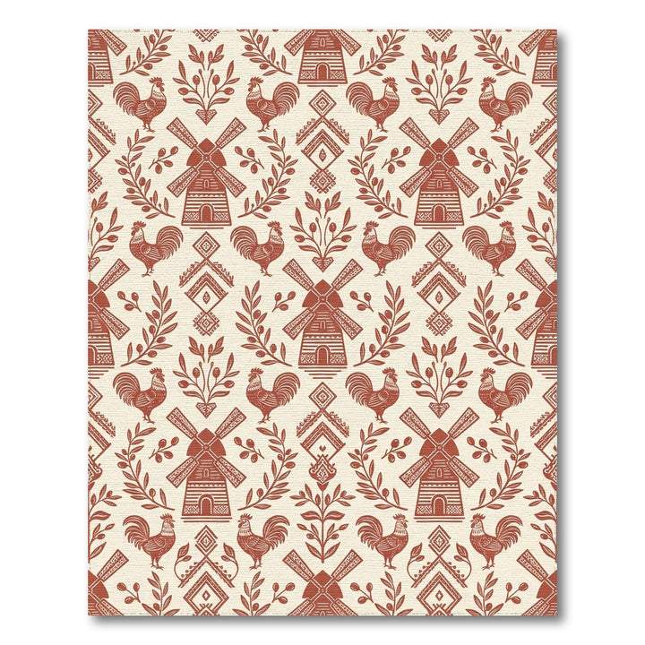 Terracotta Rooster Mill Folk Art Rug