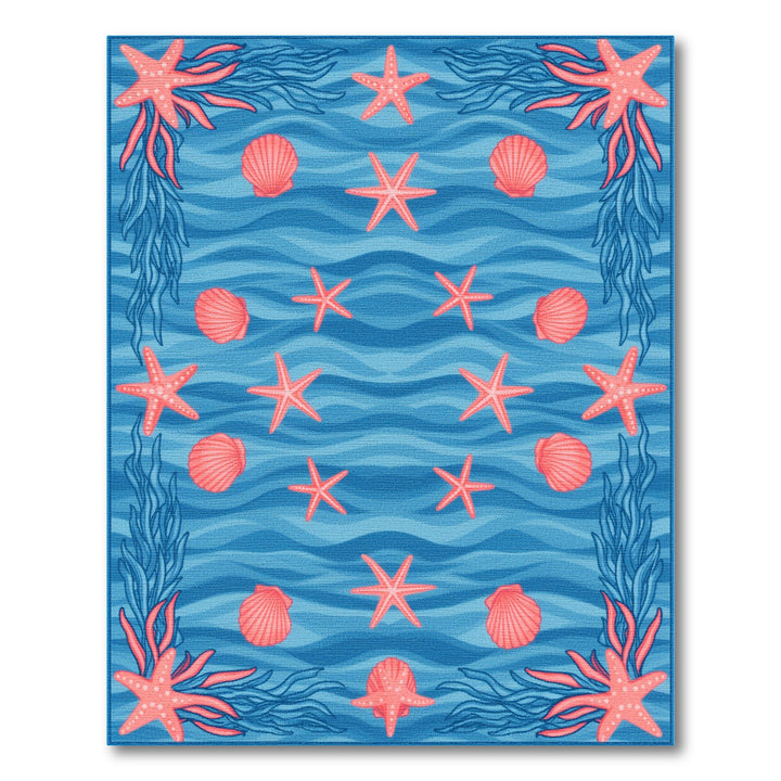 Blue Starfish Coastal Washable Area Rug