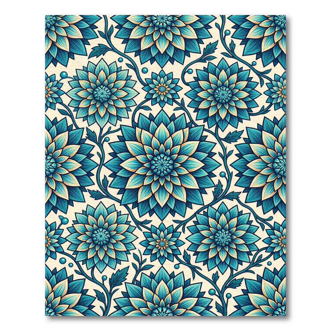 Teal and Cream Dahlia Floral Rug