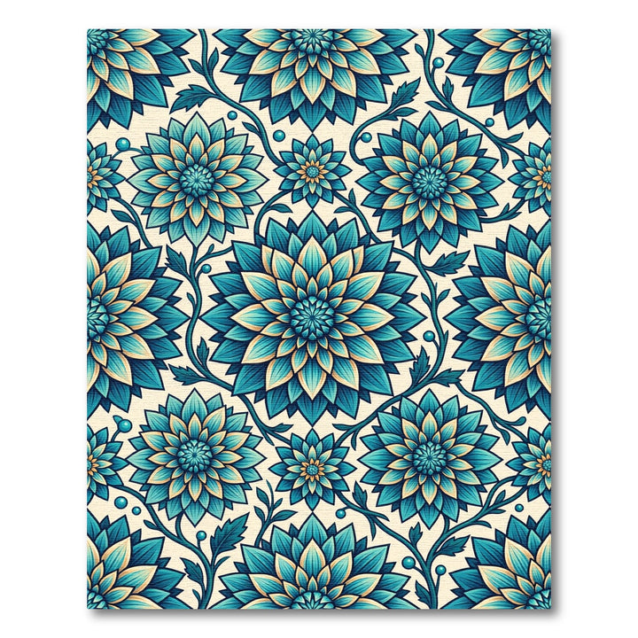 Teal and Cream Dahlia Floral Rug