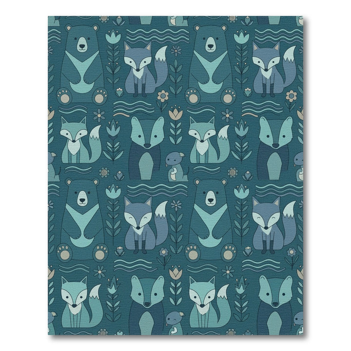 Teal Forest Animals Woodland Whimsical Rug