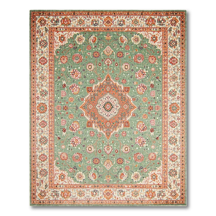Green Persian Floral Medallion Traditional Persian Area Rug