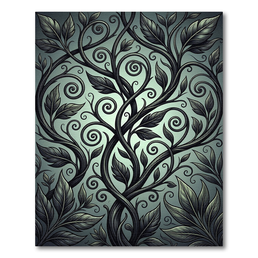 Dark Vine Swirl Leaf Rug