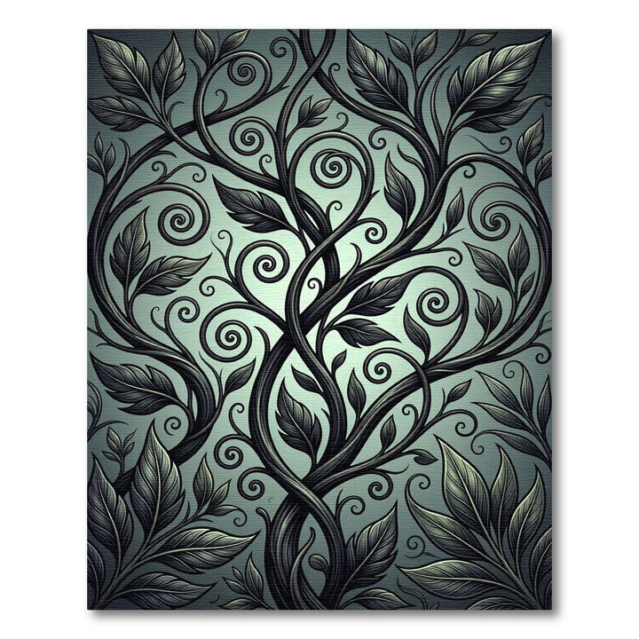 Dark Vine Swirl Leaf Rug