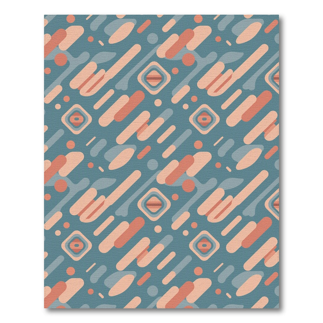 Blue Teal Geometric Washable Area Rug
