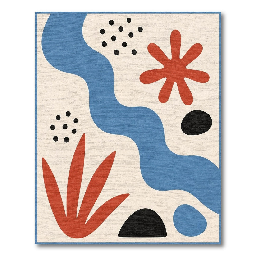Blue Abstract Area Rug with Red Accents