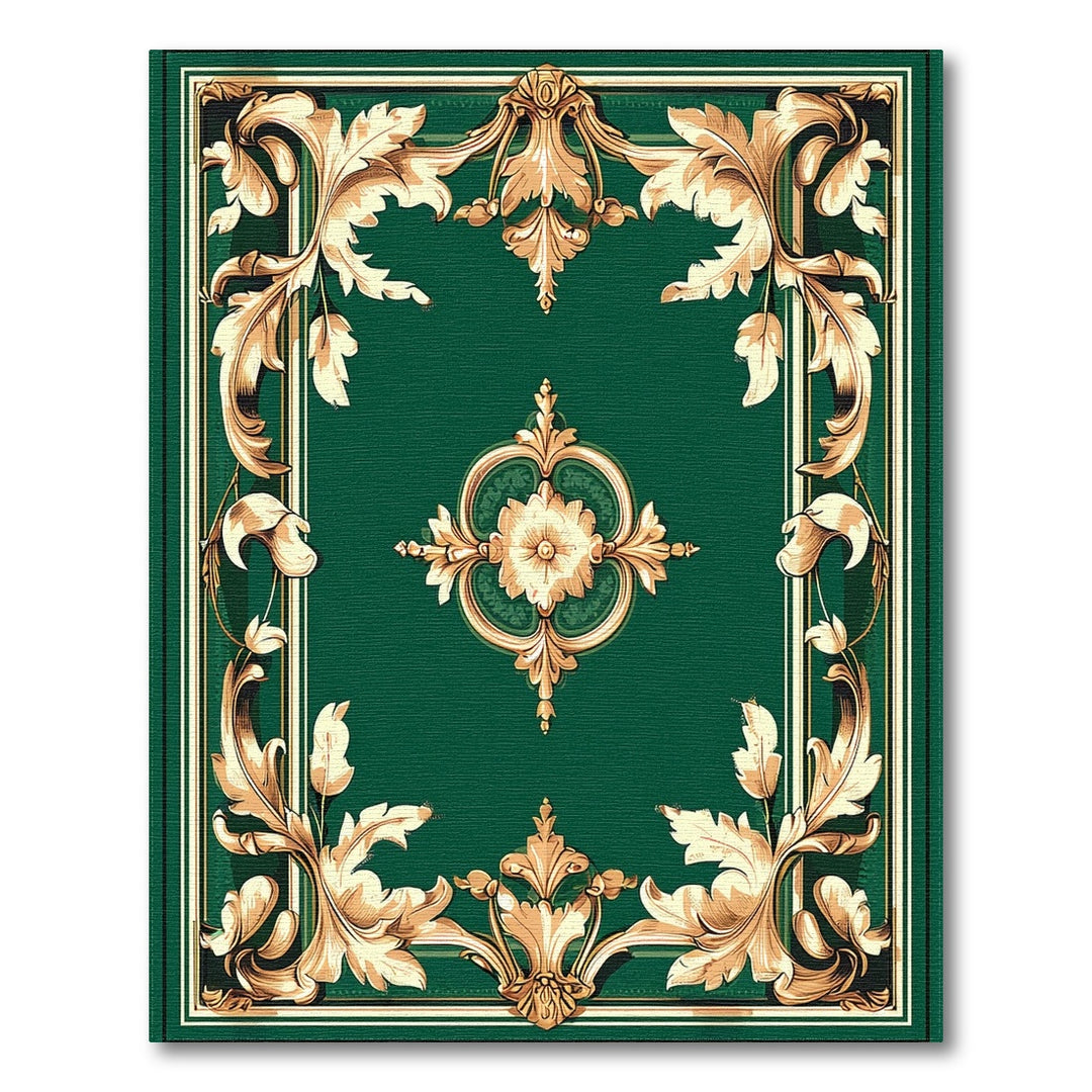 Ornate Gold Floral Medallion Green Area Rug