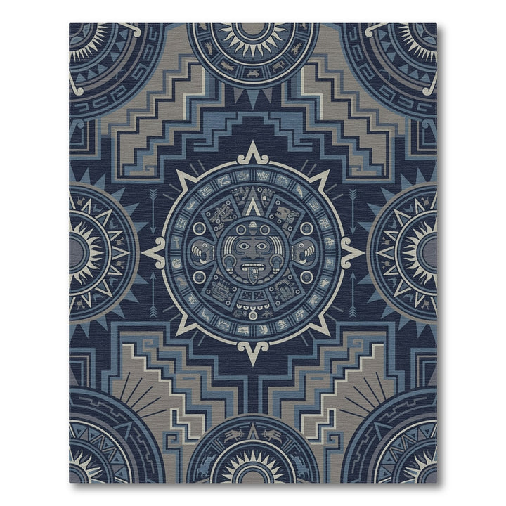 Aztec Sun Stone Blue Geometric Rug