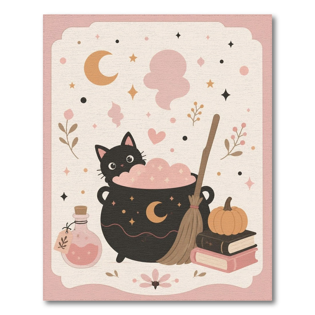 Pink Witch Cat Cauldron Kids Area Rug