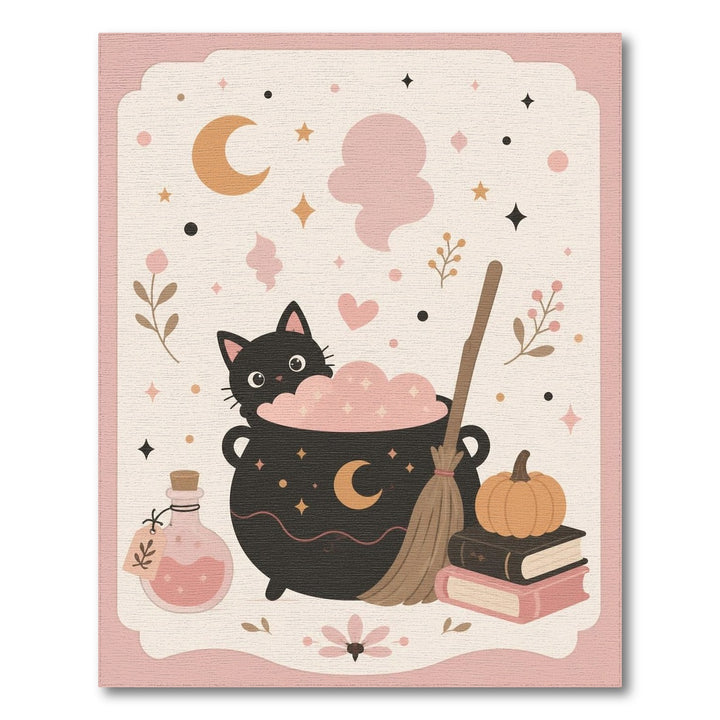 Pink Witch Cat Cauldron Kids Area Rug