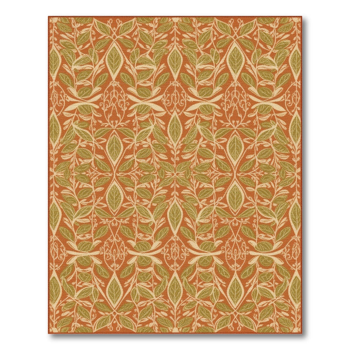Orange Green Leaf Vintage Area Rug