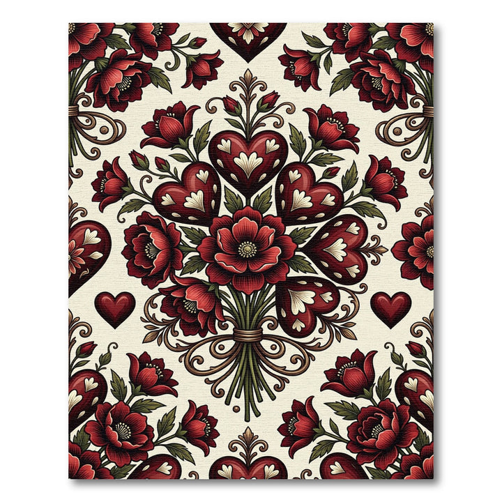 Crimson Heart Floral Bouquet Arrangement Rug