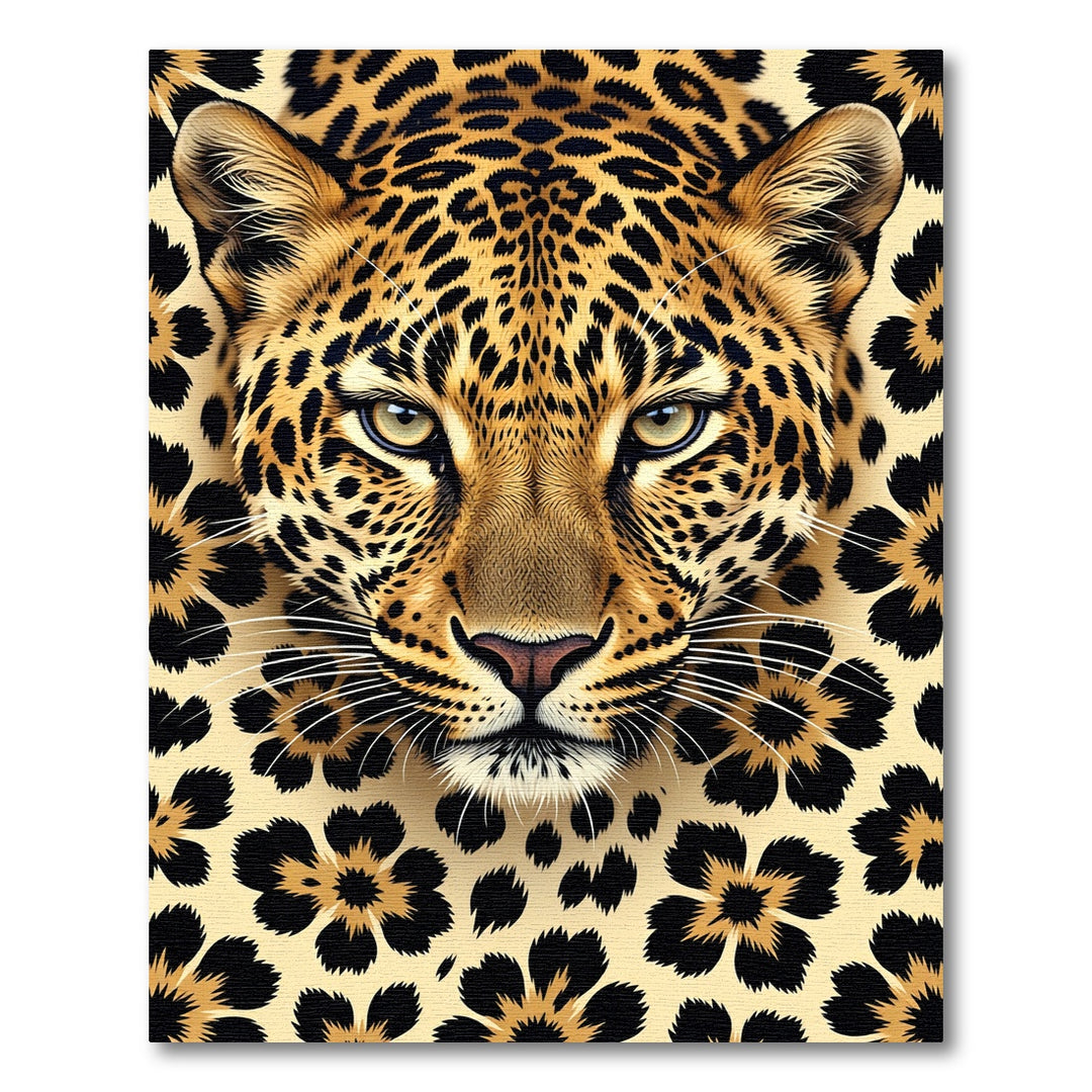Golden Leopard Face Floral Rug