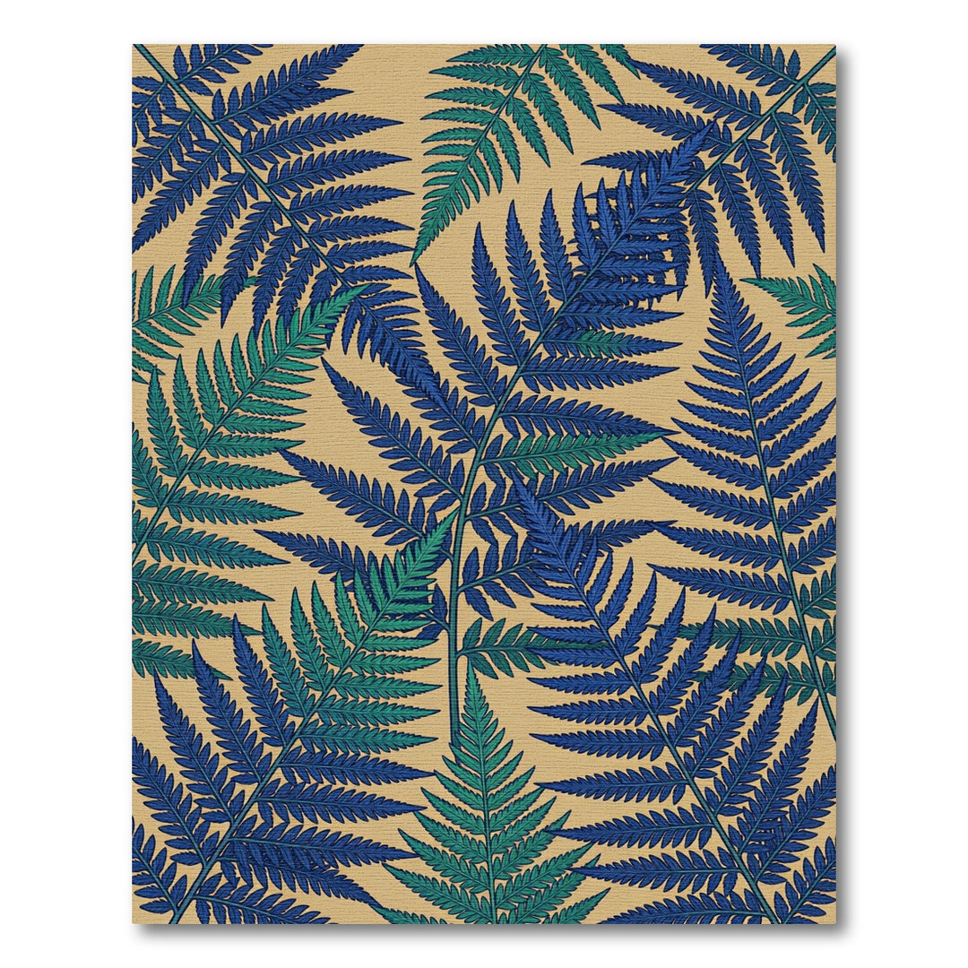 Blue Green Fern Foliage Pattern Rug