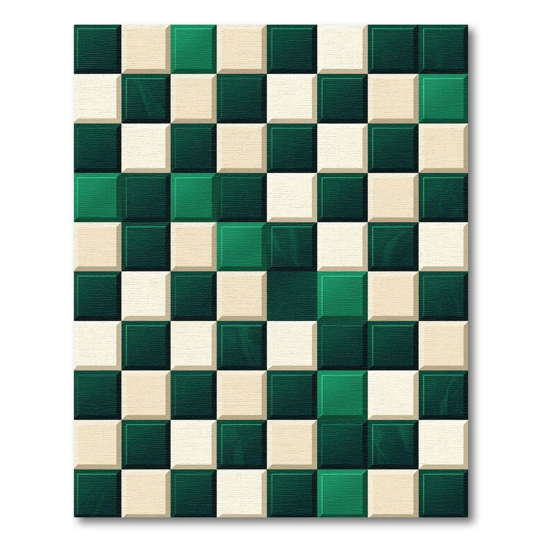 Emerald Ivory Checkerboard Squares Rug