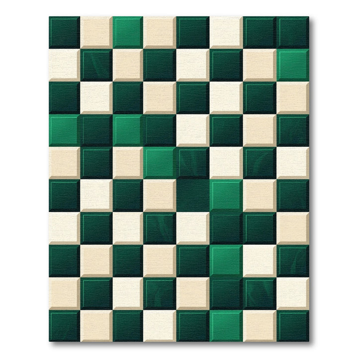 Emerald Ivory Checkerboard Squares Rug