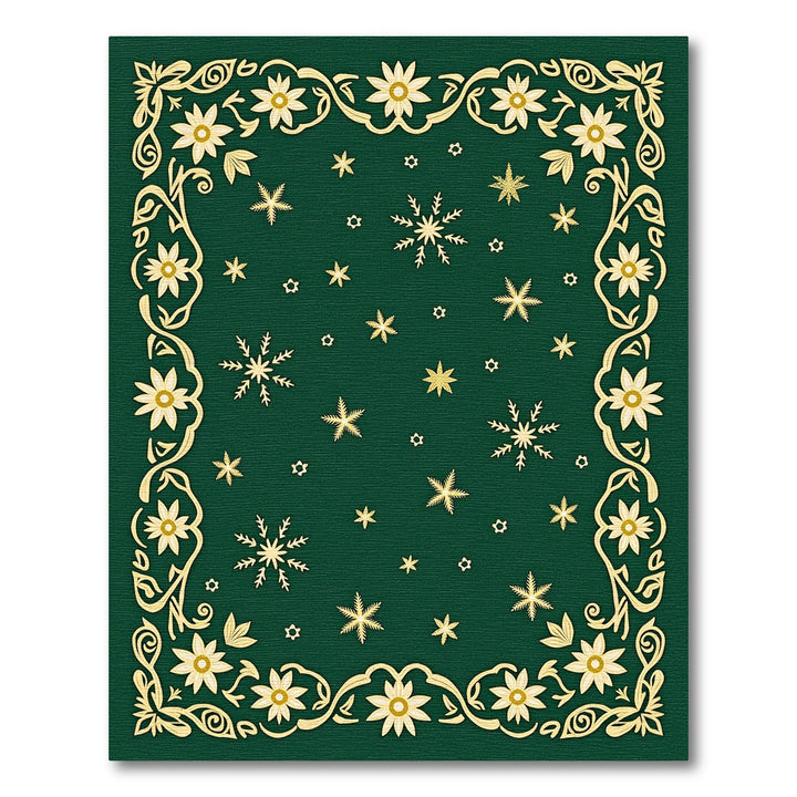 Golden Floral Snowflakes Border Deep Green Rug