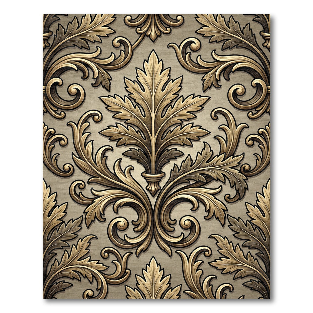 Golden Acanthus Scrollwork Emblem Rug