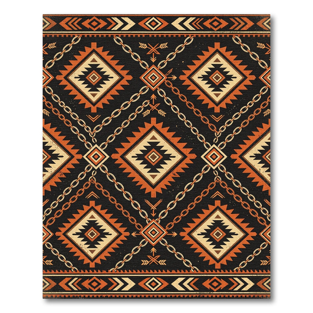 Navajo Orange Diamond Chain Rug
