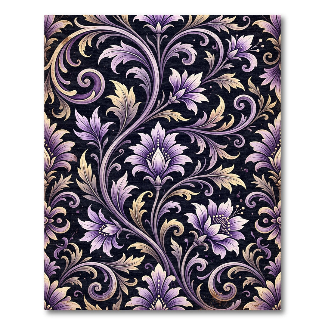 Purple Golden Baroque Floral Swirl Rug