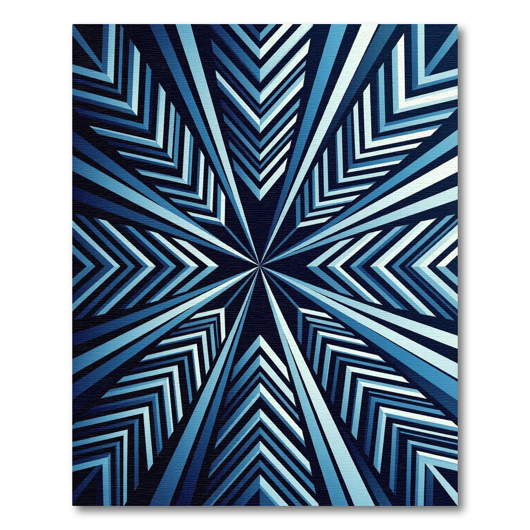 Deep Blue Radial Chevron Rug