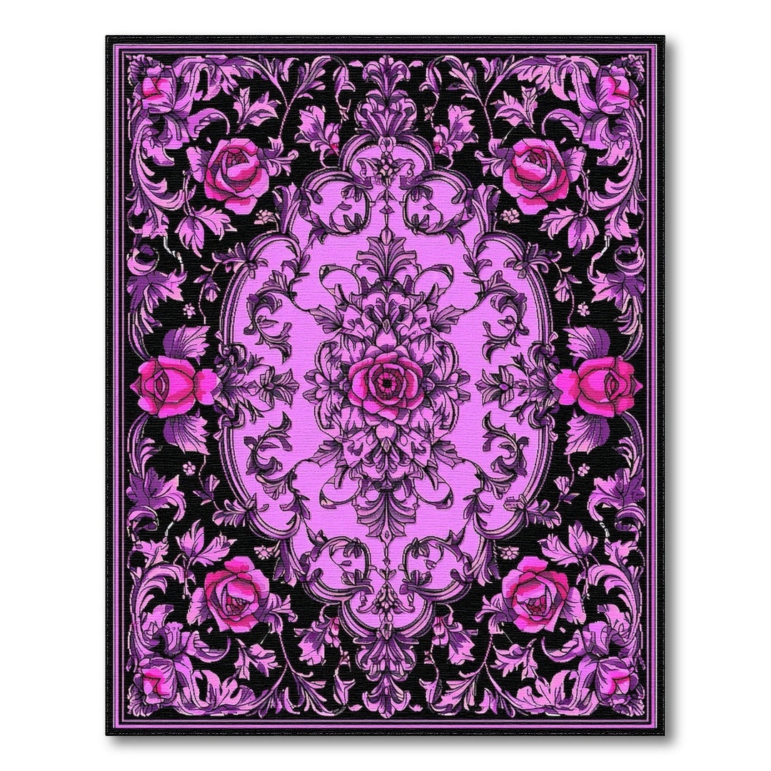 Purple Floral Vintage Area Rug with Pink Roses
