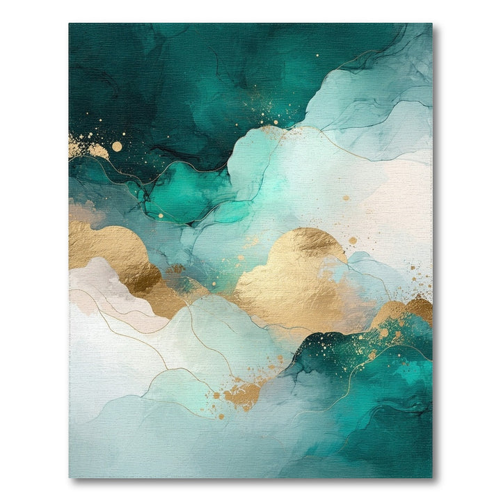 Teal and Gold Abstract Wave Area Rug