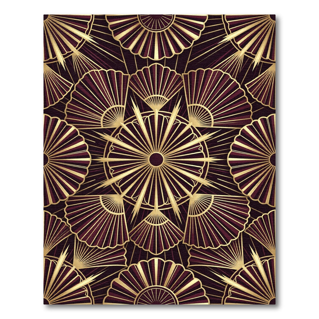 Art Deco Maroon Gold Fan Area Rug