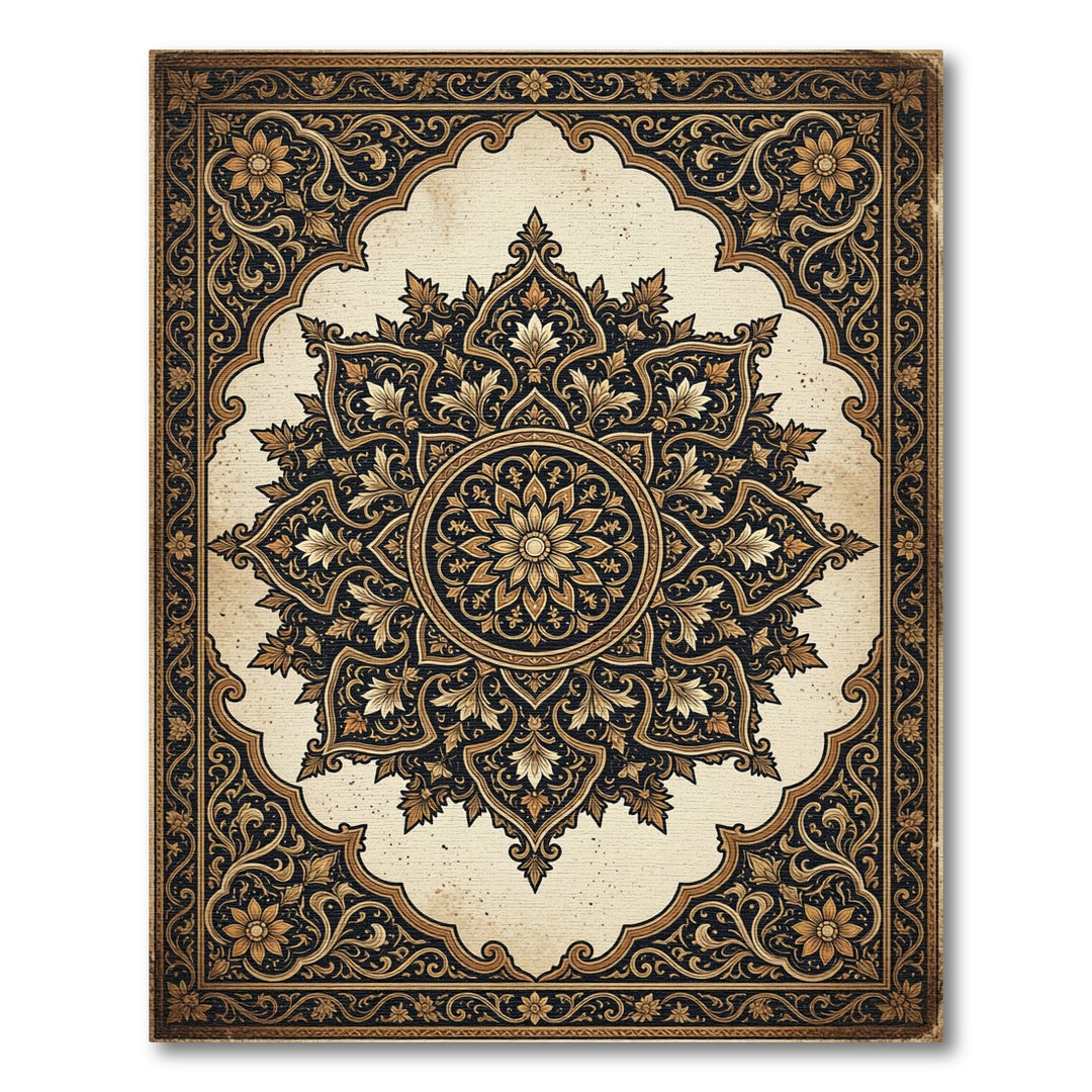 Ornate Golden Floral Mandalas Rug