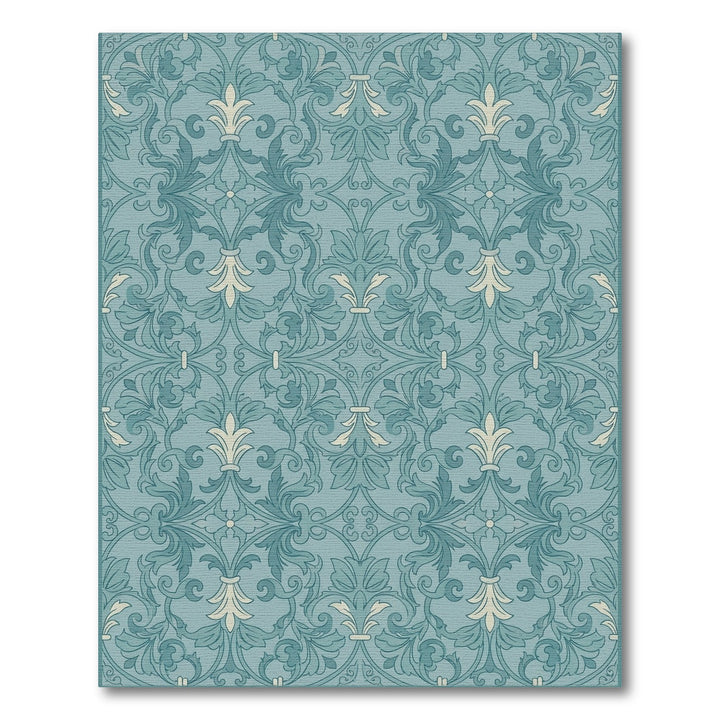 Teal Faux Baroque Floral Scroll Rug