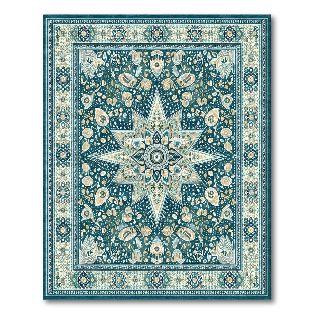 Teal Floral Vintage Area Rug