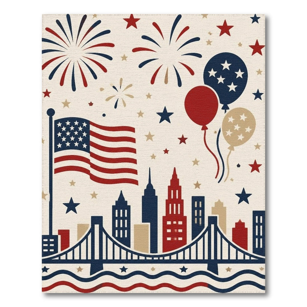 Patriotic Fireworks American Flag Area Rug