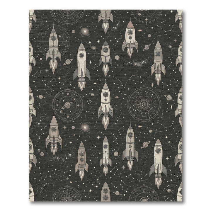 Retro Grey Spaceship Constellation Starfield Rug