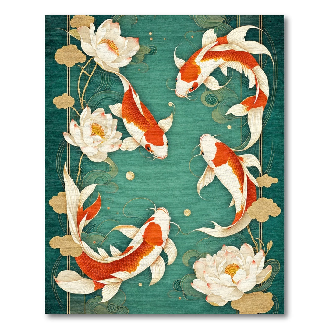 Blue and Teal Koi Lotus Teal Washable Area Rug