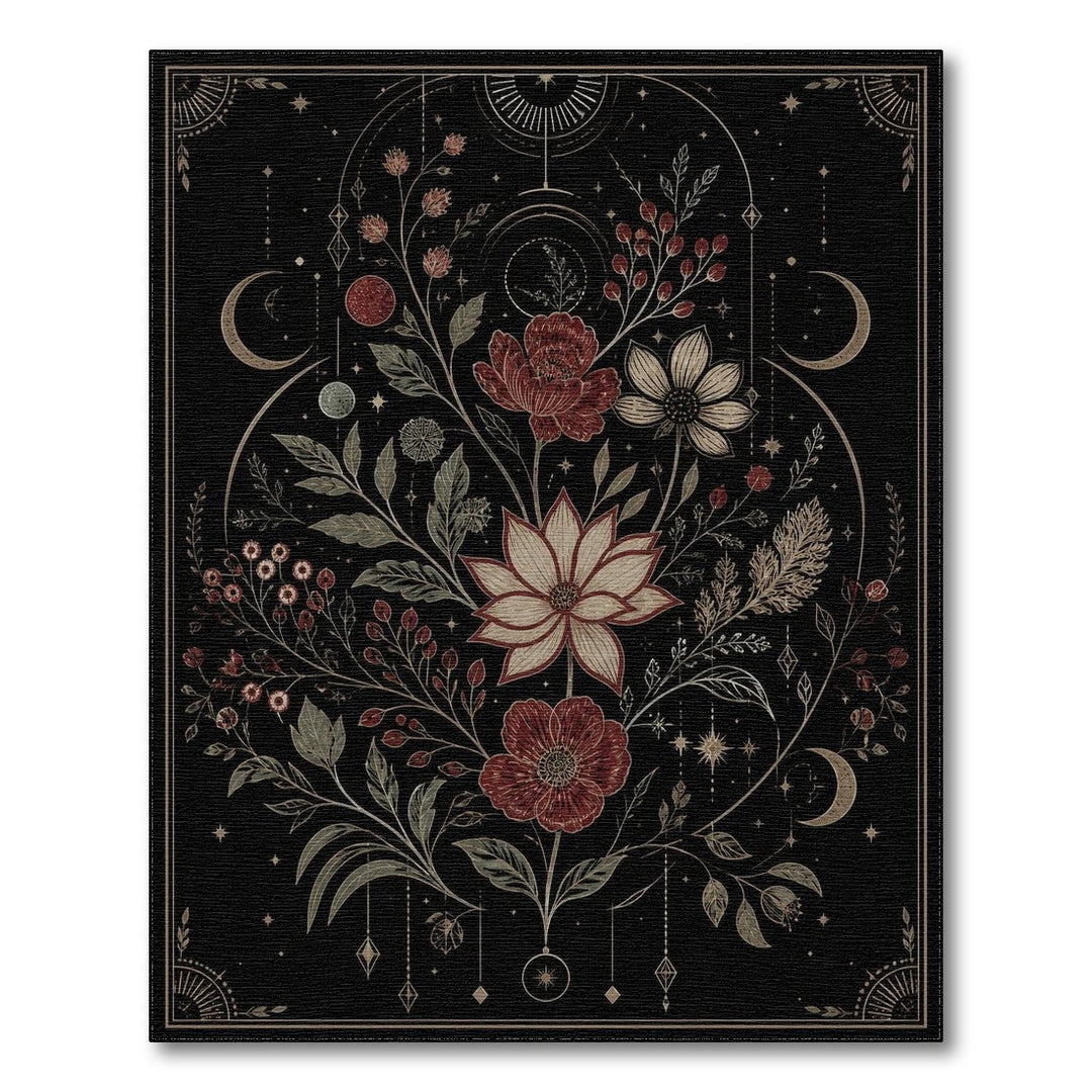 Celestial Floral Black Area Rug