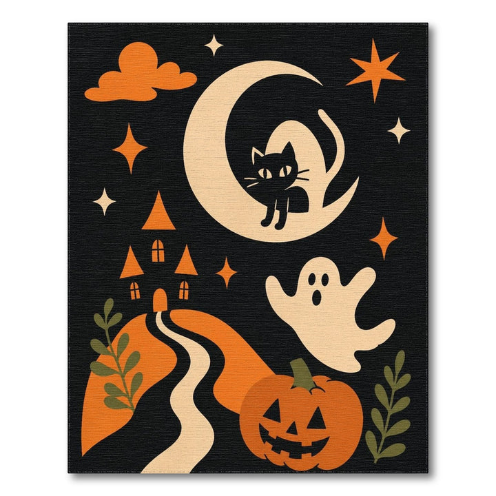 Halloween Black Cat Moon Kids Area Rug