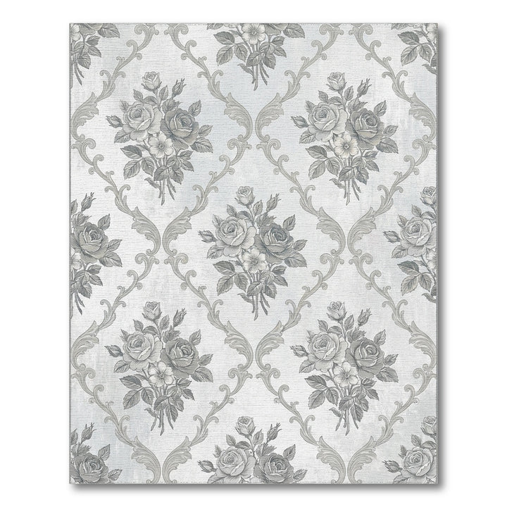 Ornate Gray Floral Damask Rug
