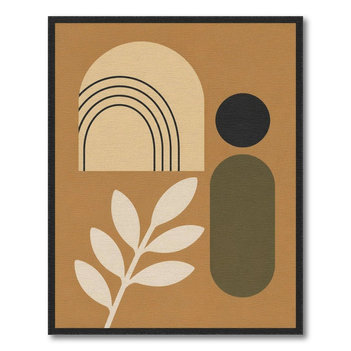 Abstract Brown Geometric Area Rug with Leaf