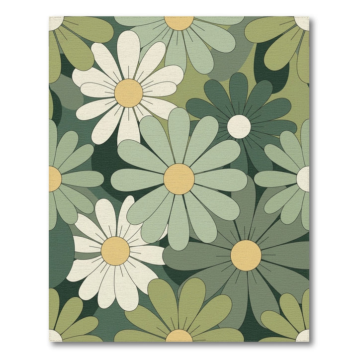 Retro Daisy Meadow Green Floral Rug