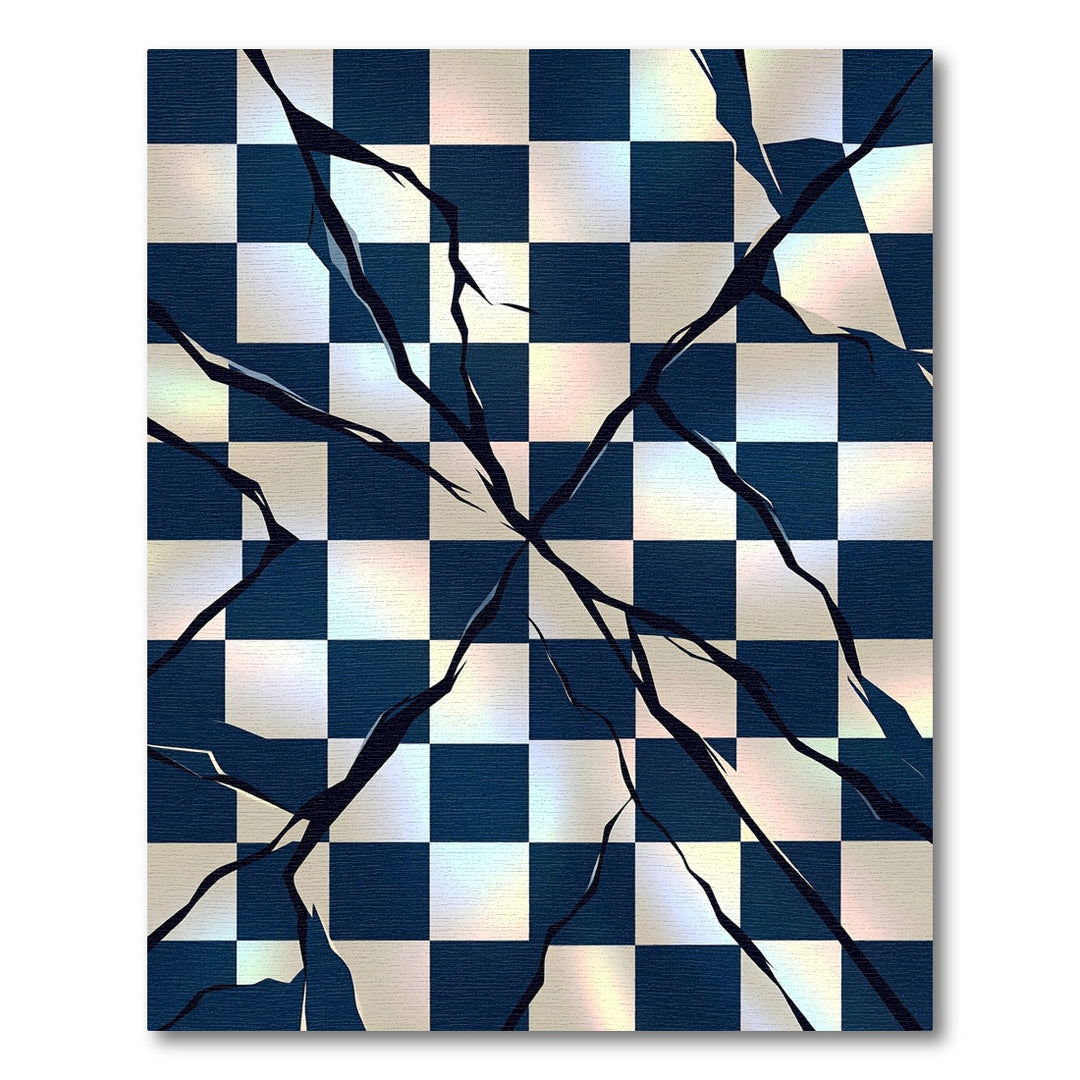 Cracked Checkerboard Indigo Square Rug