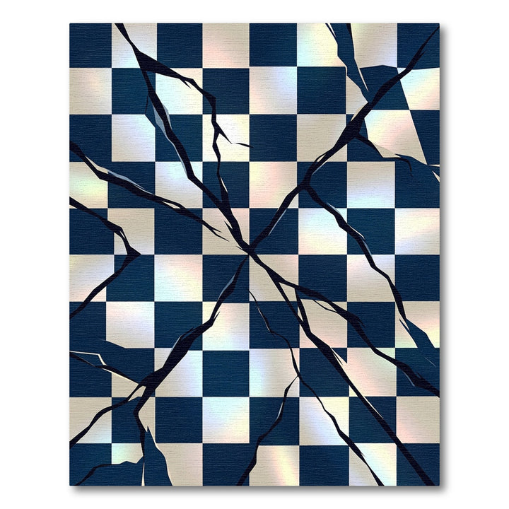 Cracked Checkerboard Indigo Square Rug