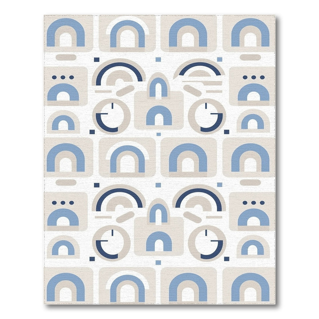 Blue Geometric Arch Washable Area Rug