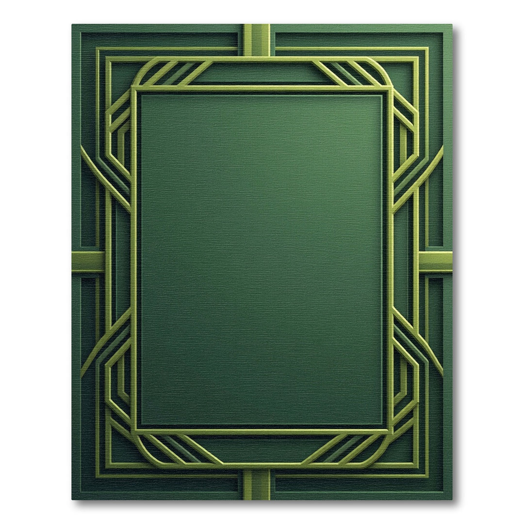 Emerald Geometric Art Deco Border Rug