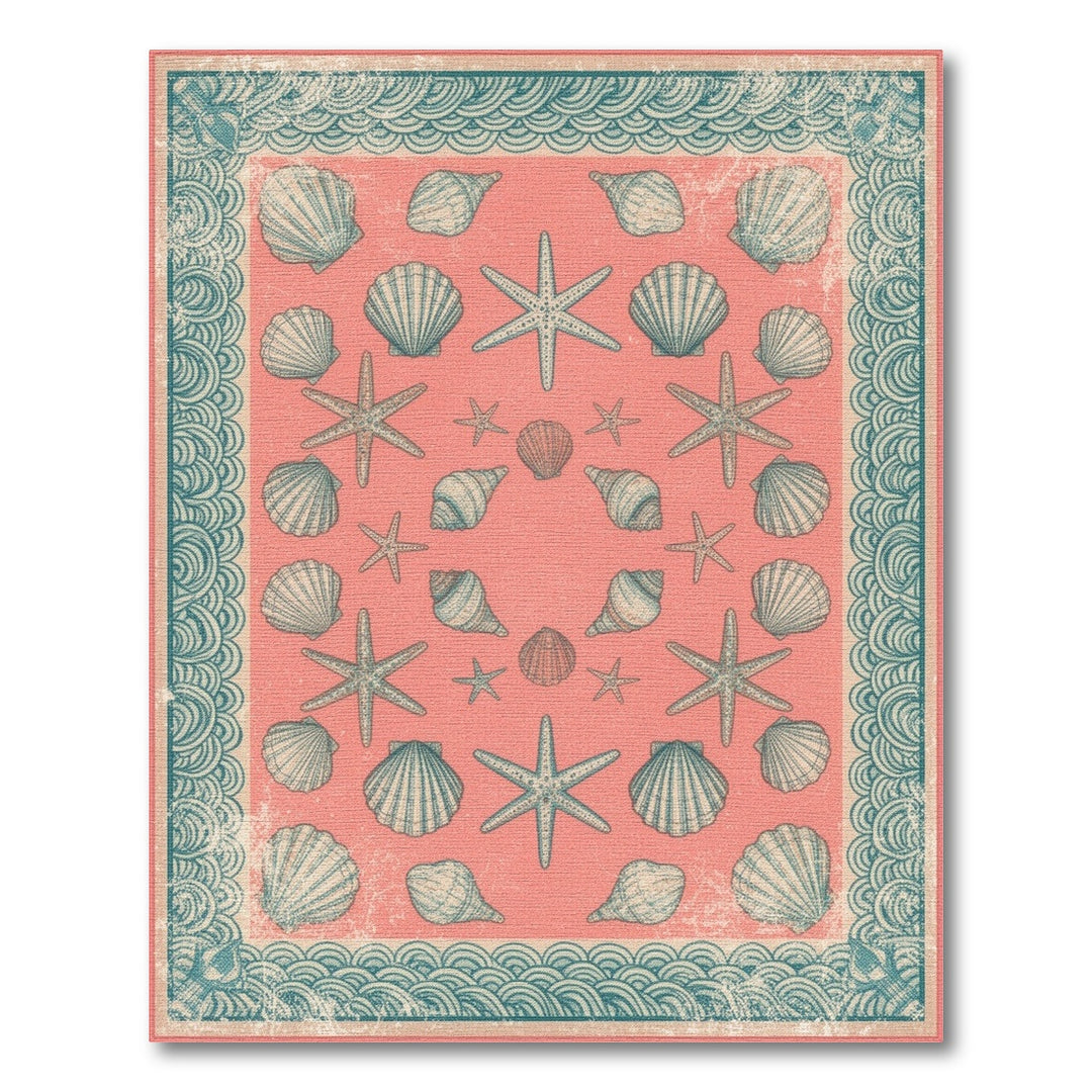 Pink Coastal Seashell Starfish Area Rug