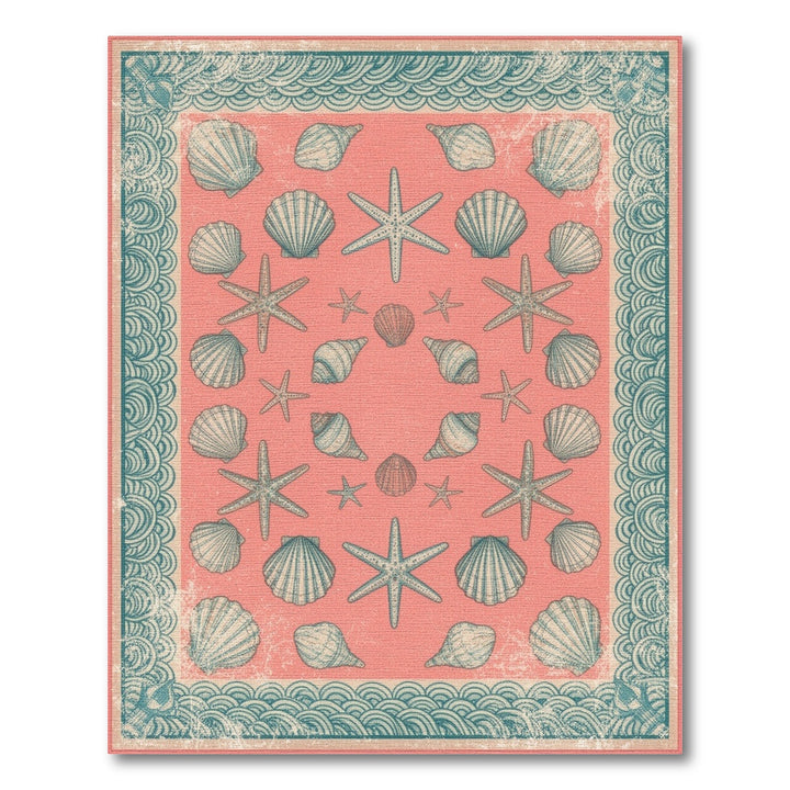 Pink Coastal Seashell Starfish Area Rug